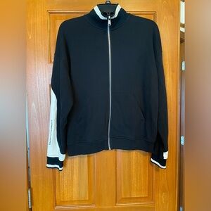 Lauren Ralph Lauren Track Jacket Women’s Medium Full Zip Black White Cotton